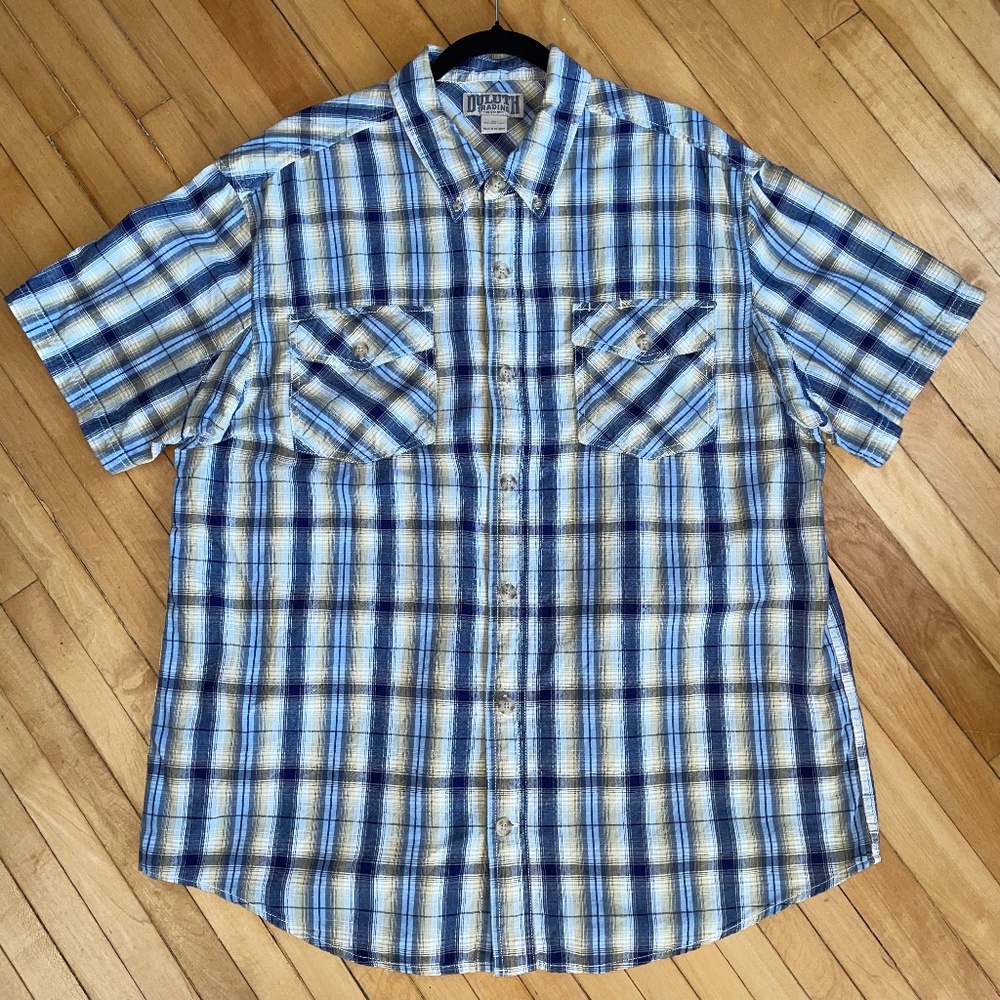 Duluth Trading Co Men's Camp Cabana Plaid Short Sleeve Button Down Cotton